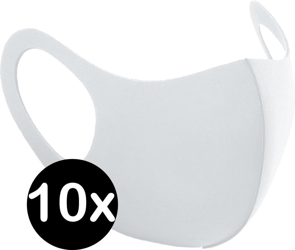 Mondkapje Wasbaar Wit Mondmasker Wasbaar Mondkapje Wasbare Mondkapjes Niet Medisch Elastisch Universeel - 10 PACK