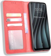 HTC Desire 20 Pro Retro Book Case Portemonnee Hoesje Rood