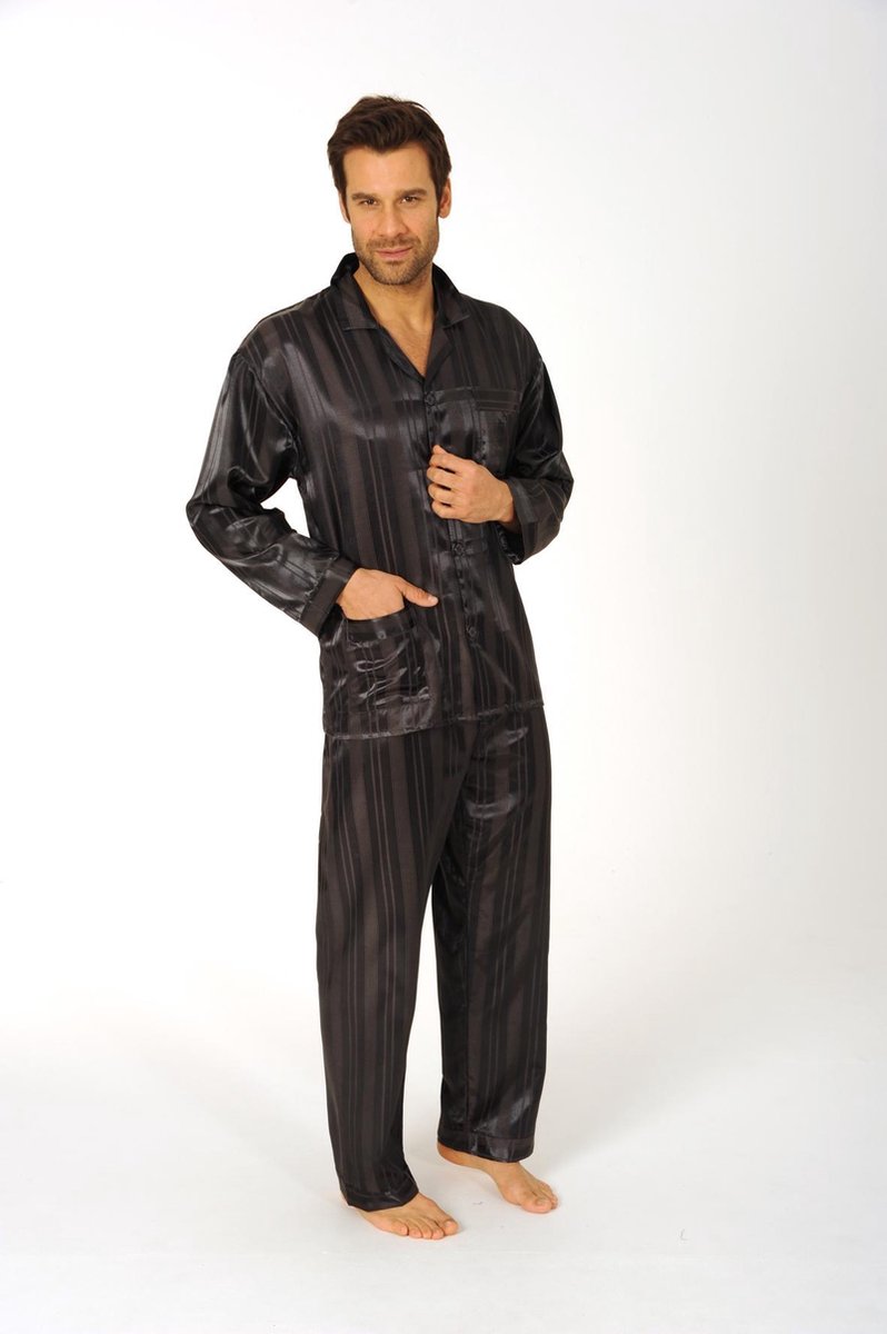 Heren pyjama satijn 94010 - antraciet - 58 | bol.com