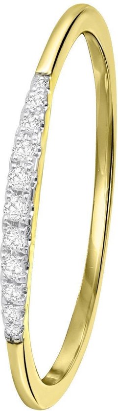 Lucardi Dames Ring met 11 diamanten 0,06ct - Ring - Cadeau - Moederdag - 14 Karaat Goud - Geelgoud