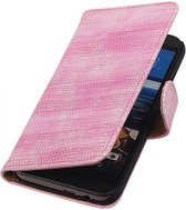Hagedis Bookstyle Wallet Case Hoesjes Geschikt voor HTC One M9 Roze