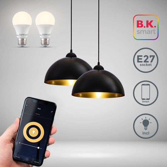 B.K.Licht - 2x Hanglampen - smart - retro - hanglamp zwart - incl. 2 x E27 smart lamp