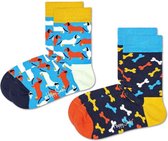 Happy Socks Sokken 2-pack Kids Dog Socks Blauw Maat:0-12 mnd