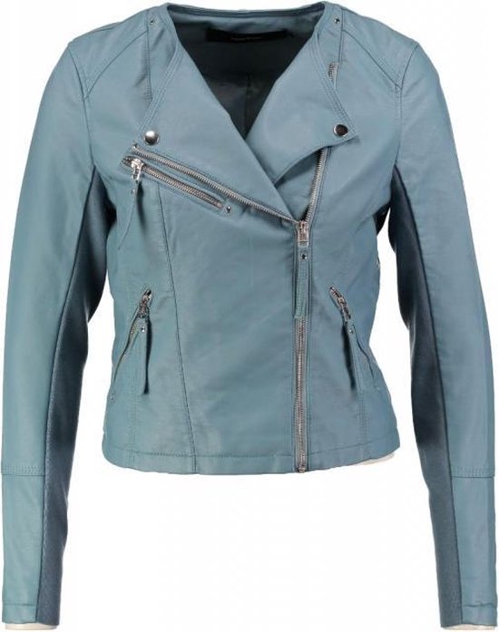 Vero moda kort lichtblauw gevoerd leerlook bikerjack - Maat S | bol.com