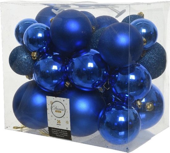 26x Kobalt blauwe kunststof kerstballen 6-8-10 cm - Mix - Onbreekbare  plastic... | bol.com
