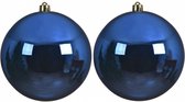 2x Grote kobalt blauwe kunststof kerstballen van 14 cm - glans - kobalt blauwe kerstboom versiering