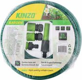 Groen/zwarte Kinzo tuinslang met sproeier opzetstukkken set 15 meter
