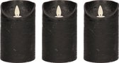 3x Zwarte LED kaarsen / stompkaarsen 12,5 cm - Luxe kaarsen op batterijen met bewegende vlam