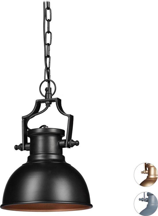 Secretaris Verstrooien bezig relaxdays - hanglamp industrieel klein - 3 kleuren - shabby retro -  plafondlamp zwart | bol.com