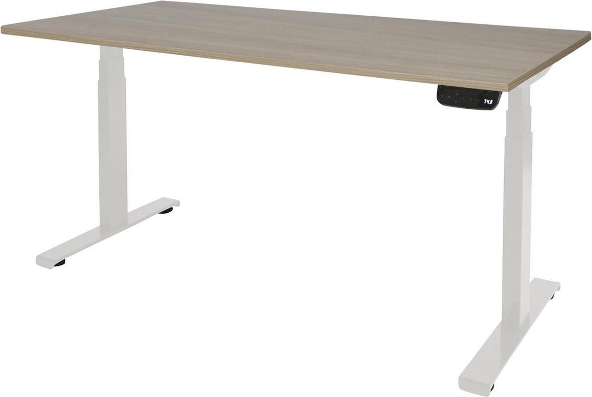 RoomForTheNew Bureau Heathrow plus-Desk - Zit sta Bureau - Zit sta Bureau Elektrisch - Gaming Bureau - Game Bureau - Verstelbaar Bureau - standing Desk--Robson eiken blad-Wit  onderstel- 160x80