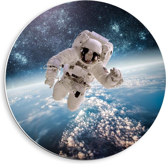 Forex Wandcirkel - Astronaut in de Ruimte - 40x40cm Foto op Wandcirkel (met ophangsysteem)