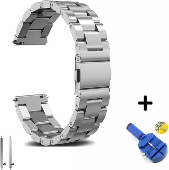 Luxe Metalen Armband Geschikt Voor  Samsung Galaxy Watch3 45mm Horloge Bandje - Schakel Polsband Strap RVS - Met Horlogeband Inkortset - Stainless Steel Watch Band - One-Size - Zilver Kleurig - AA Commerce