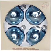 Kerstbal shiny blauw - set van 4 stuks - d8cm - glas