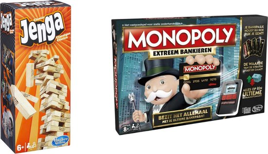 Afbeelding van het spel Spellenbundel - Bordspellen - 2 Stuks - Jenga & Monopoly Extreem Bankieren