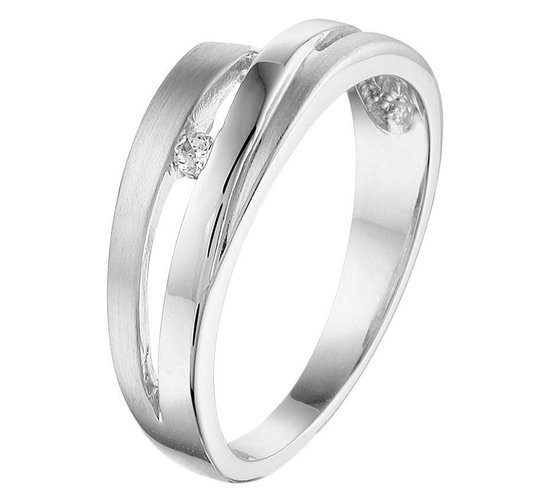 The Jewelry Collection Ring Zirkonia Poli/mat - Zilver Gerhodineerd