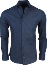 DiNero Milano - Heren Overhemd - Slim Fit - blokjes - Navy
