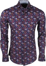 Marco Cassette - Heren Design Overhemd - Modern Fit - Blauw met bloemen