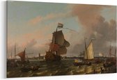 Schilderij - Het oorlogsschip Brielle op de Maas voor Rotterdam — 100x70 cm