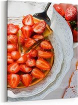 Schilderij - Cheesecake with sliced fresh strawberries — 60x90 cm