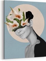 Schilderij - Portret van mooie vrouw met moderne bloemen — 70x100 cm