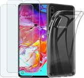 Anti-Shock silicone hoesje met 2 Pack Tempered glas Screen Protector Geschikt voor: Samsung Galaxy A70