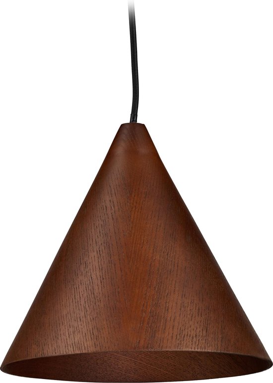 relaxdays hanglamp hout - plafondlamp industrieel - houten lamp - kegelvormige kap - E27