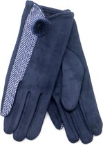 Dielay - Handschoenen Visgraat en Pompon - Dames - One Size - Touchscreen Tip - Blauw