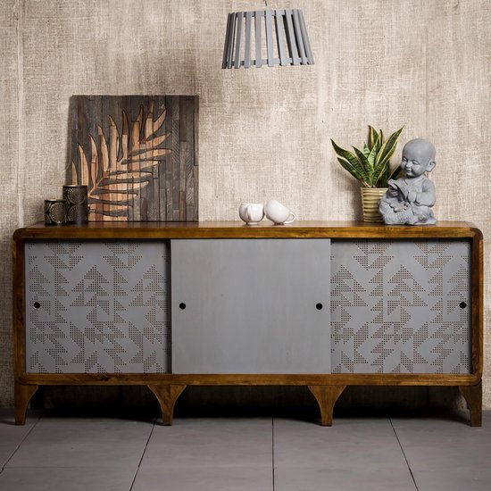 Relaxdays dressoir hout cm - commode keuken - sideboard woonkamer - bruin - lamellen | bol.com