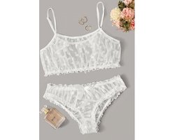 Sexy Lingerie Erotische Ondergoed Wit Polka Dot Mesh Franje Trim Lace Lingerie Set Top Kant Onzichtbare Beha Voor vrouwen