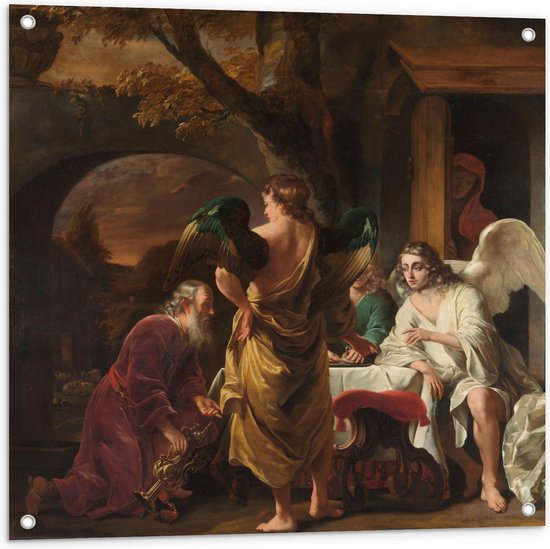 Tuinposter – Oude meesters - Abraham ontvangt de drie engelen, Ferdinand Bol - 80x80cm Foto op Tuinposter  (wanddecoratie voor buiten en binnen)