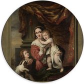 Dibond Wandcirkel - Oude meesters - Joanna de Geer met haar kinderen, Ferdinand Bol - 70x70cm Foto op Aluminium Wandcirkel (met ophangsysteem)
