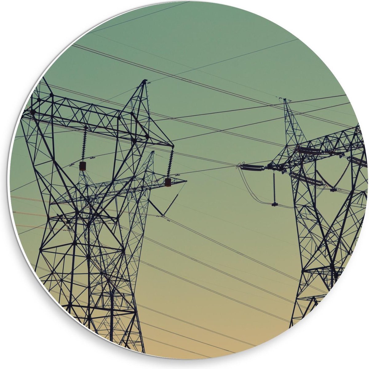 Forex Wandcirkel - Elektriciteit palen - 30x30cm Foto op Wandcirkel (met ophangsysteem)