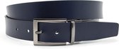 Draaibare heren riem blauw/zwart 3.5 cm breed - Zwart / Blauw - Reversibel - Echt Leer - Taille: 105cm - Totale lengte riem: 120cm