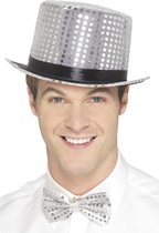 SMIFFYS - Hoge hoed met zilverkleurige lovertjes voor volwassenen - Hoeden > Hoge hoeden