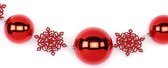 1x Rode Kerst decoratie slingers met kerstballen en sneeuwvlokken 116 cm - Kerstballen raamslinger - Schouw versiering