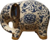 Fine Asianliving Porselein Olifant Blauw Gouden Oortjes B27xD13xH20cm