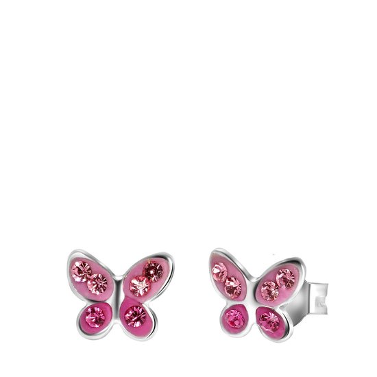 Boucles d'oreilles enfant argent papillon rose cristal