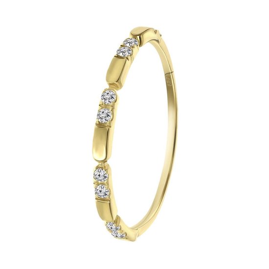Bague en or 14 carats avec trois zircons et barres dorées.