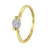 Lucardi Dames Ring entourage 7 diamanten 0,06ct - Ring - Cadeau - Moederdag - 14 Karaat Goud - Geelgoud