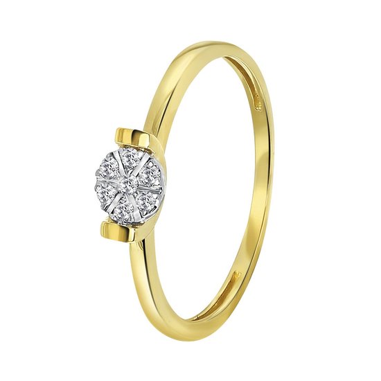 Diamond Luxury - 14K geelgouden ring entourage 7 diamanten 0,06ct