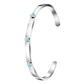 Lucardi Dames Armband bangle met turquoise kristal - Staal - Armband - Cadeau - Stijlvol - Zilverkleurig