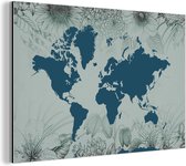 Wanddecoratie Metaal - Aluminium Schilderij Industrieel - Wereldkaart - Grijs - Blauw - 120x80 cm - Dibond - Foto op aluminium - Industriële muurdecoratie - Voor de woonkamer/slaapkamer