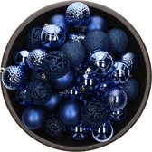 37x stuks kunststof/plastic kerstballen kobalt blauw 6 cm mix - Onbreekbaar - Kerstversiering/kerstboomversiering