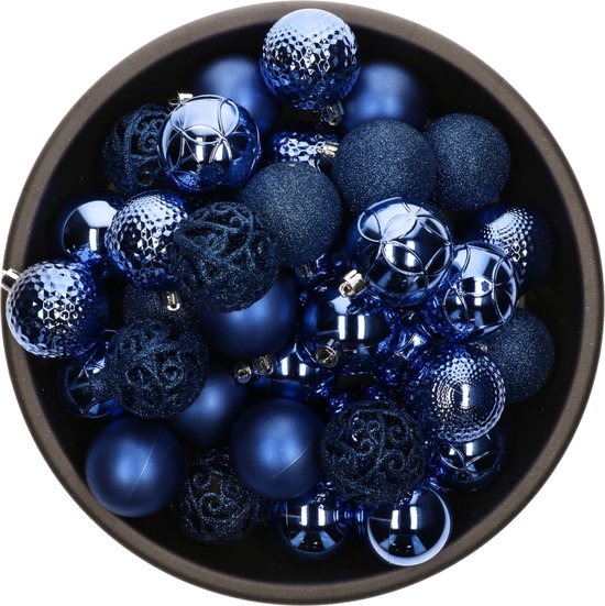 37x stuks kunststof/plastic kerstballen kobalt 6 mix - Onbreekbaar bol.com