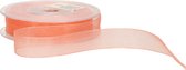 1x Hobby/decoratie koraal roze organza sierlinten 1,5 cm/15 mm x 20 meter - Cadeaulint organzalint/ribbon - Striklint linten roze