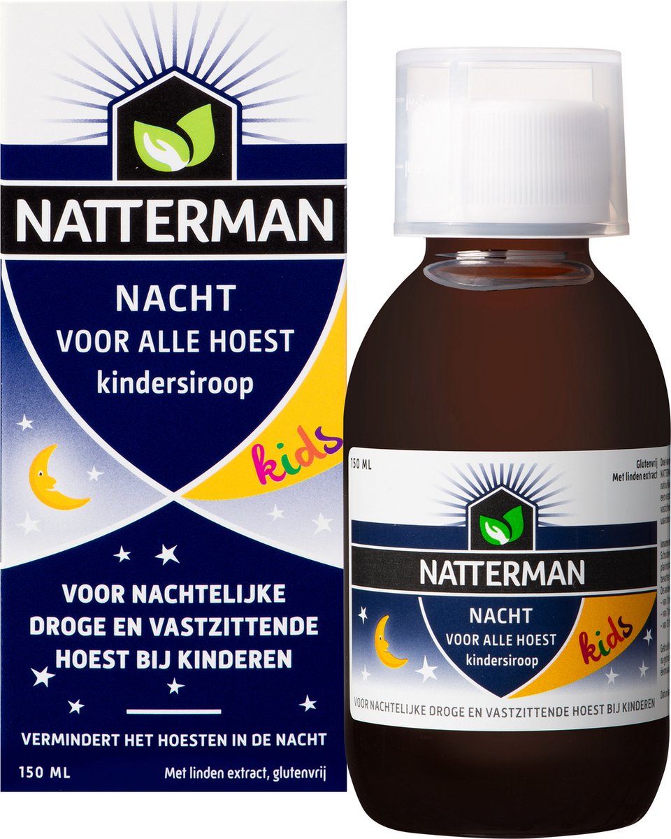 Natterman Nacht Voor Alle Hoest Kindersiroop - Voor nachtelijke droge en vastzittende hoest bij kinderen - Vermindert het hoesten in de nacht - Hoestdrank - Vanaf 1 jaar - Medisch hulpmiddel - 150 ml - Natterman