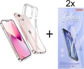 Hoesje Geschikt voor: iPhone 13 Silicone Transparant + 2X Tempered Glass Screenprotector - ZT Accessoires
