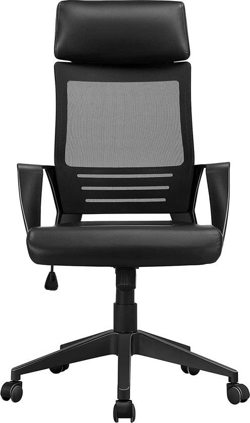 Bureaustoel van kunstleer, bureaustoel met hoofdsteun, armleuning en netrugleuning, ergonomische managersstoel, 360 graden draaibaar, in hoogte verstelbaar mobiel