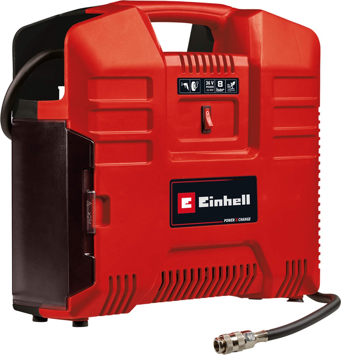 Einhell accu compressor te-ac 36/8 li of set solo - power x-change - 36 v/li-ion - max. 8 bar - olievrij - zuigvermogen 130 l/min - incl. 3-delige adapterset - excl. accu en lader afbeelding