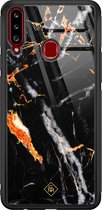 Casimoda® hoesje - Geschikt voor Samsung Galaxy A20s - Marmer Zwart Oranje - Luxe Hard Case Zwart - Backcover telefoonhoesje - Zwart